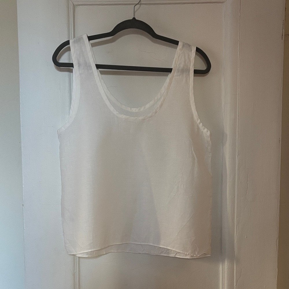 Everlane White Scoop Neck Linen Tank Top size 10